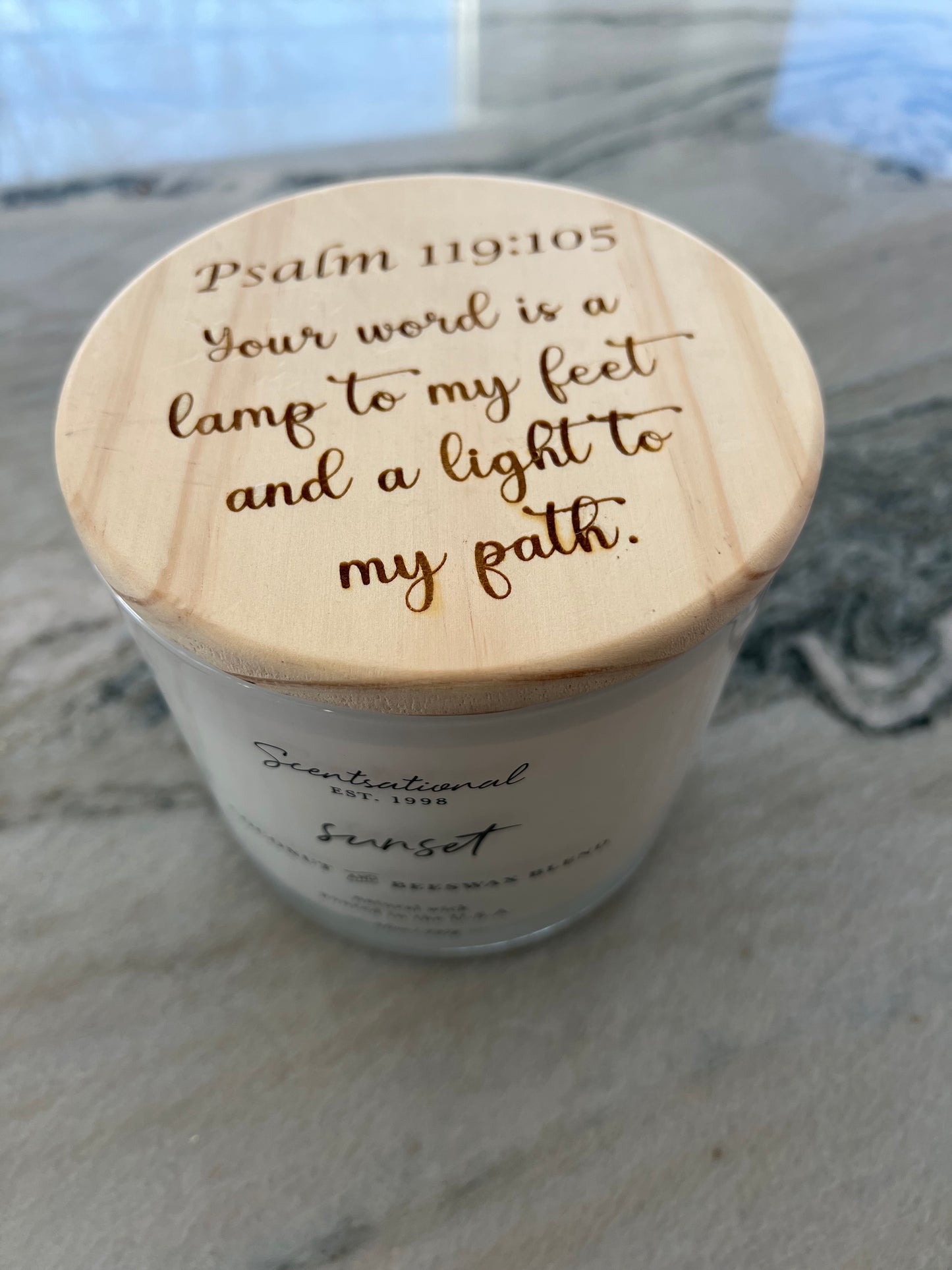 scented candle with customized lid