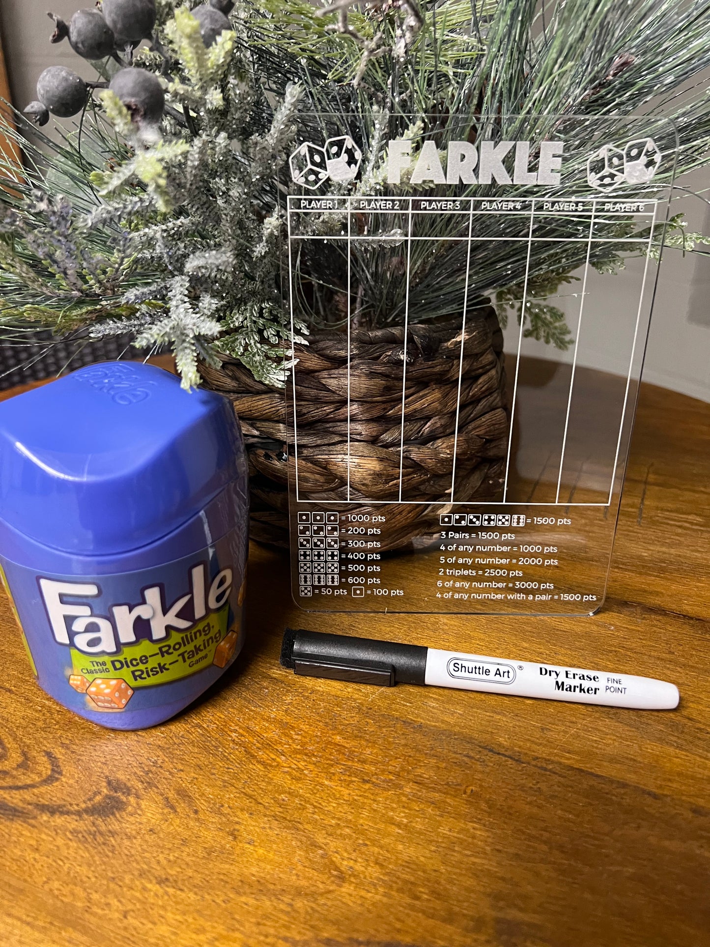 Reusable acrylic Farkle scorecards