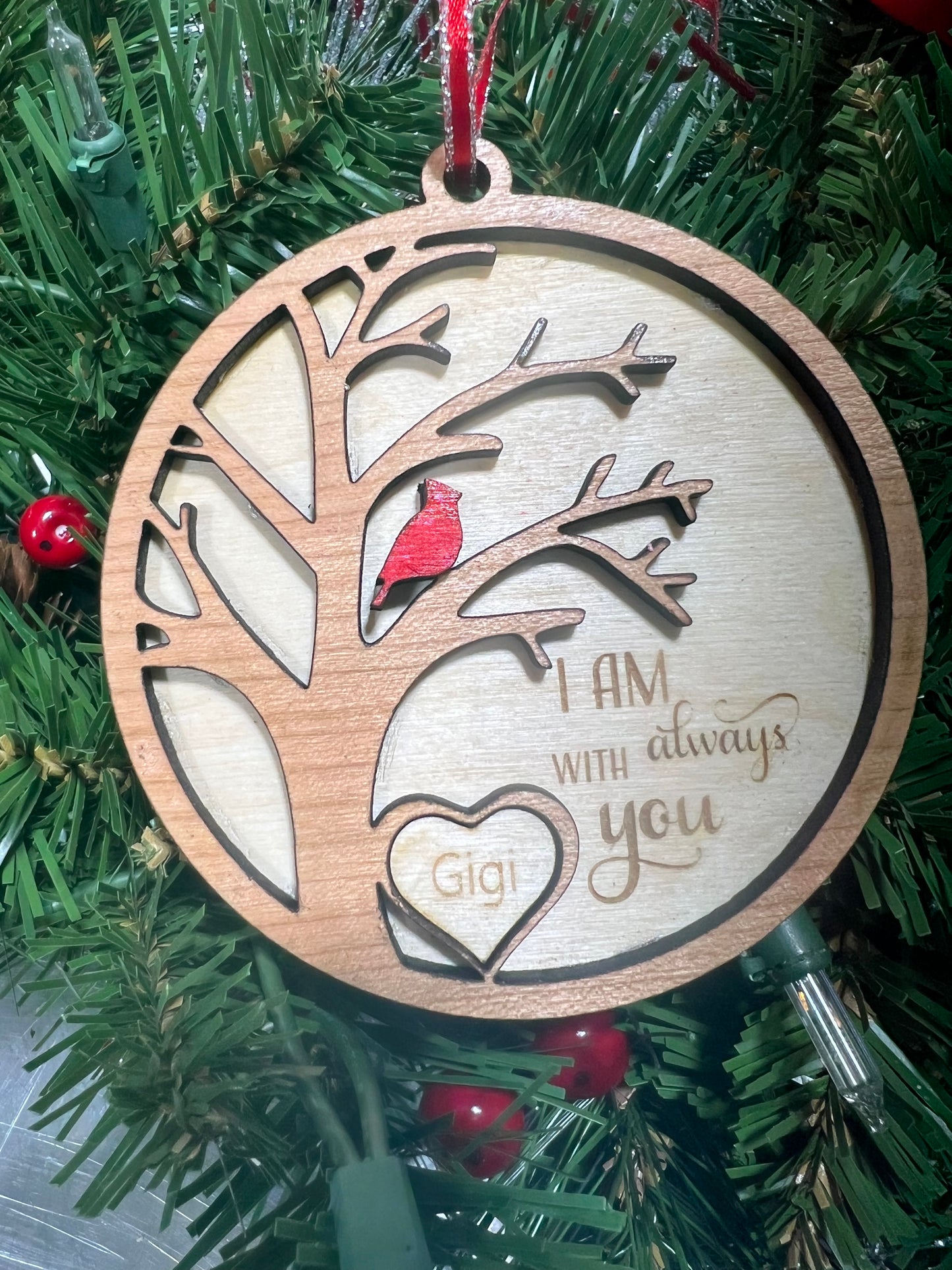 Memorial Cardinal Christmas Ornament - circle (I am always with you)