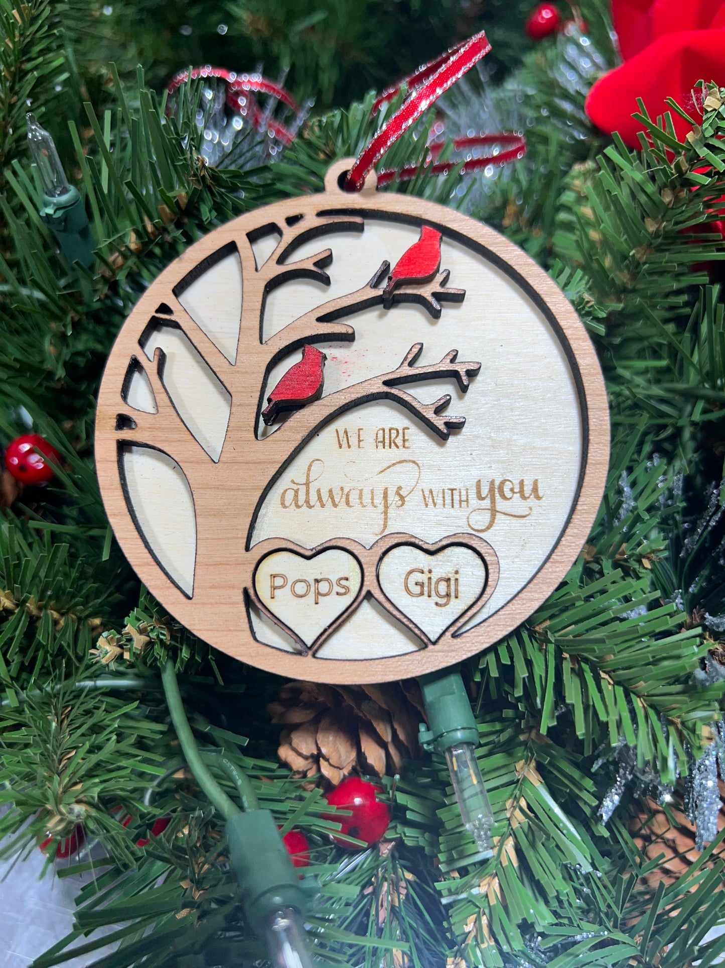 Memorial Cardinal Christmas Ornament - circle (I am always with you)