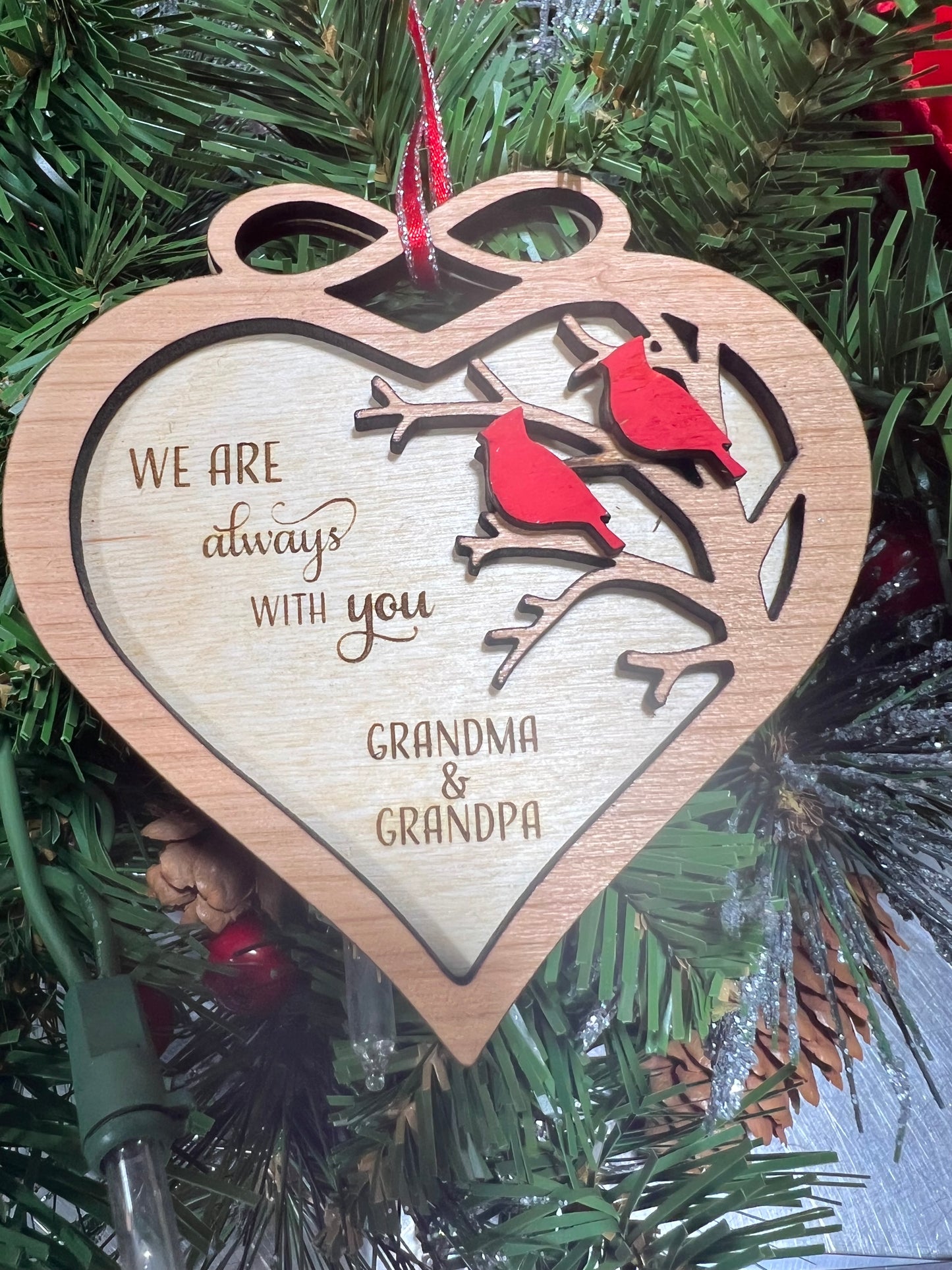 Memorial Cardinal Christmas Ornament- heart (I am always with you)